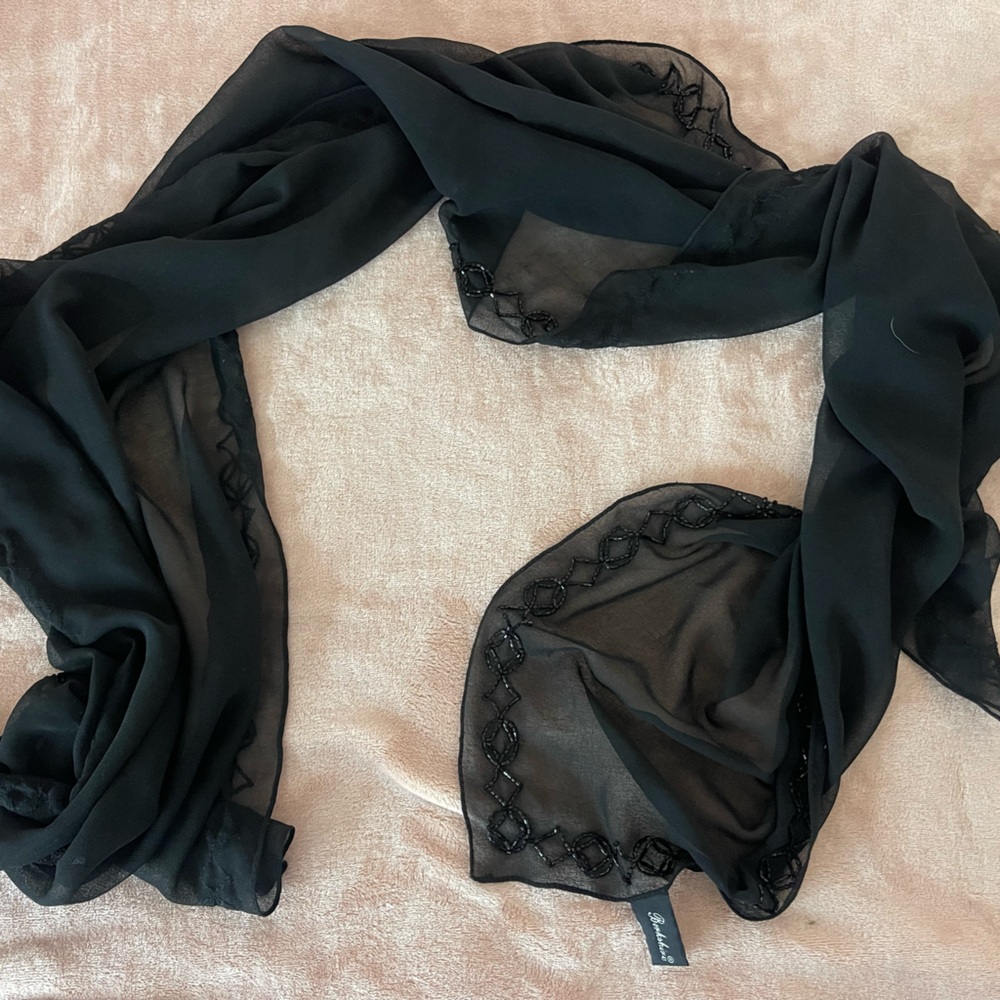 Berkshire Black Sheer Scarf with Beaded Edge